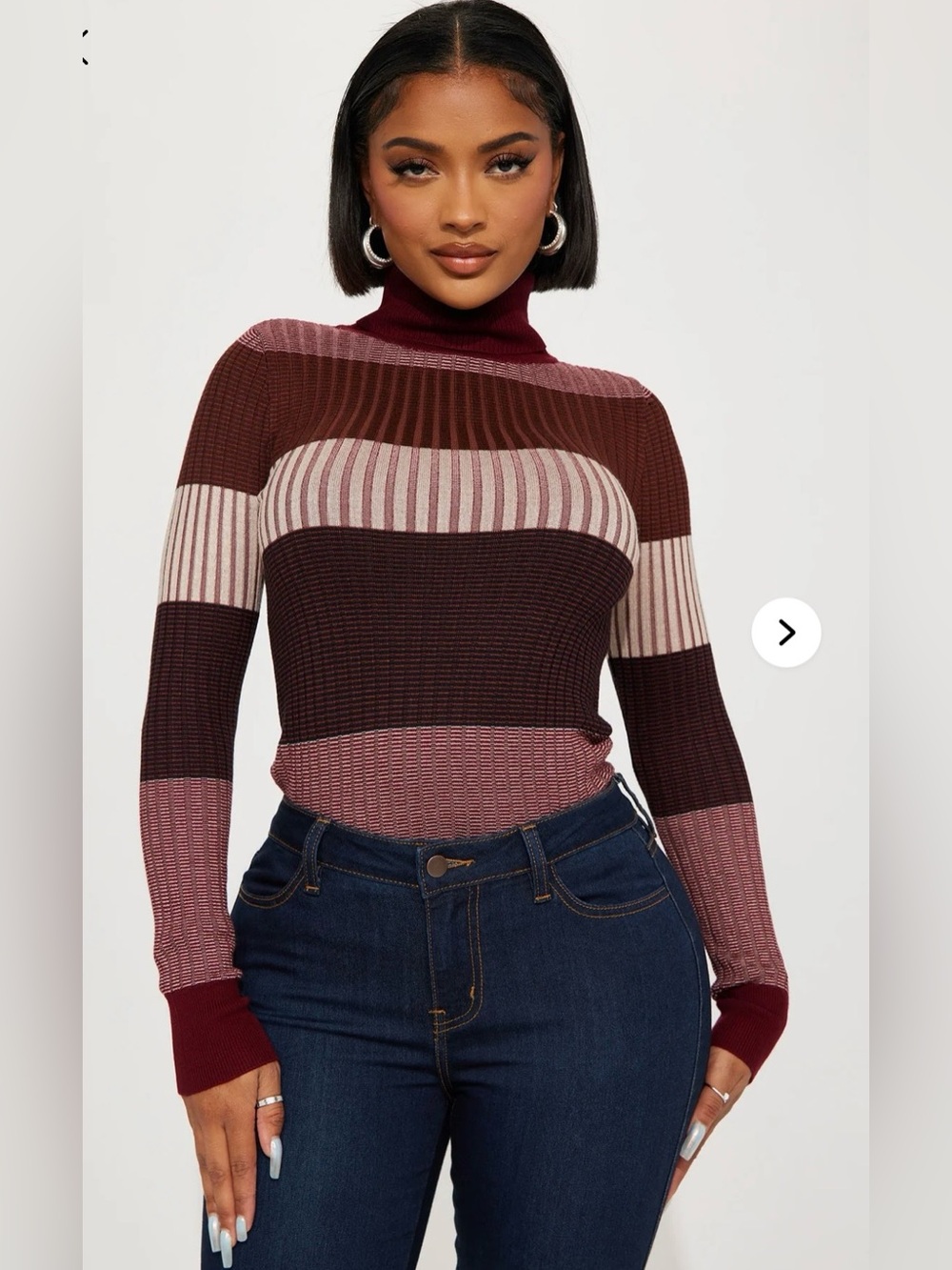 Fashion Nova Ribbed Striped Turtleneck Sweater - Burgundy, Pink, Cream